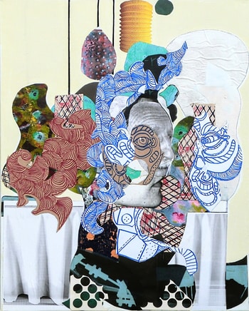 Portrait de femme devant table et nappage by Pascal Marlin