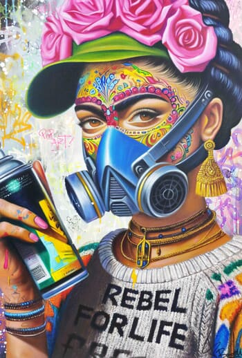 Frida Kahlo Street Art by Vincent Bardou