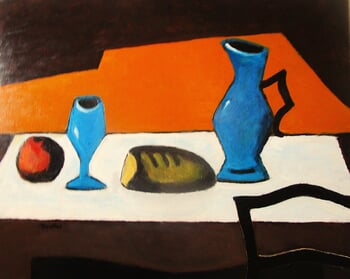 Nature morte avec Miche et pichets bleus by Michel de Gouttes