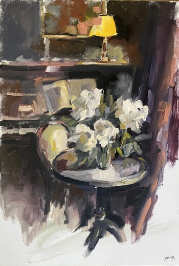 Le guéridon au fleurs blanches by Géraldine Morales