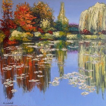 Reflets d'eau en saison automnale dans l'étang de Monet à Giverny by Michel Cribelier