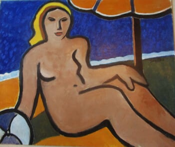 Baigneuse au ballon bleu. by Michel de Gouttes