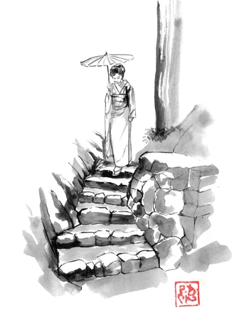 Woman descending the stairs by Péchane