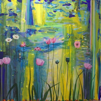 Aux dernières lumières d'été, l'or tombait sur l'étang, il frémissait de cette richesse; les fleurs, elles, exhibaient leur tendre jeunesse le temps d'une saison. by François Pagé