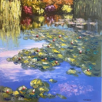 Nymphéas en fleurs au printemps dans l'étang du jardin Monet à Giverny by Michel Cribelier