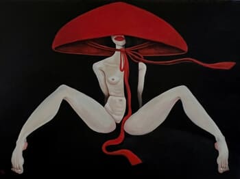 Nude in red hat by Ta Byrne