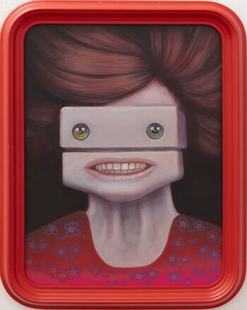 Manual Smile. Grimacing Emoji Framed Portrait by Natasha Lelenco