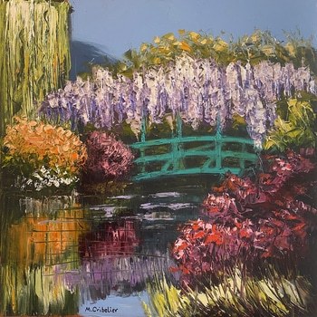 Pont japonais et glycines en fleurs by Michel Cribelier