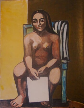 Modèle assis au repos avec toile. by Michel de Gouttes