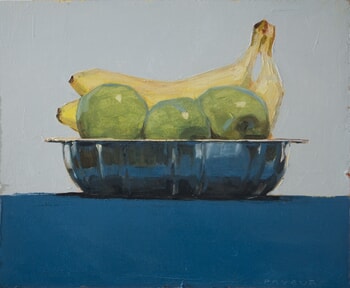 apples bananas in a plate in blue by Olivier Payeur