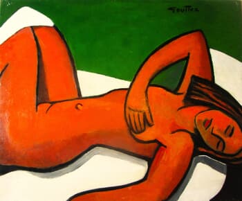 Nu orange allongé von Michel de Gouttes