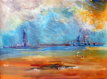 Usine dans le brouillard jaune von Thibault Lepeudry