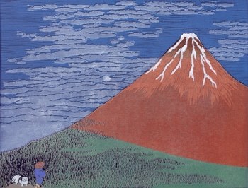 Hokusai's dog - Red Fuji by Mychael Barratt