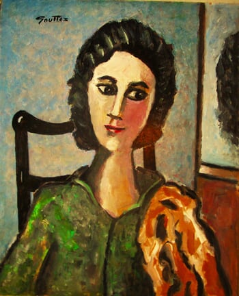 Jeune Femme assise à la fourrure sur l'épaule. von Michel de Gouttes