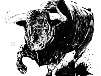 runnign bull (canvas) by Péchane