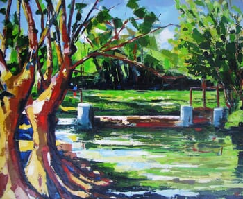 Plane trees at the riverside by Jean-Noël Le Junter