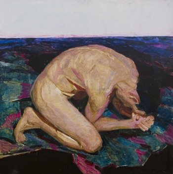 Nude man on blue green and pink by Olivier Payeur