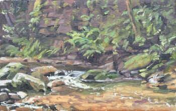 River at the foot of the cliff von Anne Baudequin