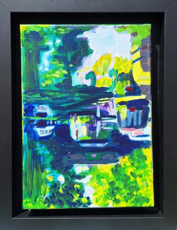 Boats on the Thames -1- with frame von Valérie LE MEUR