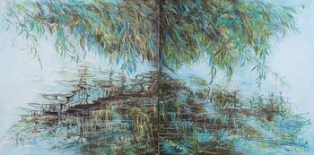 Etreinte aquatique, le murmure du saule. Diptyque Grand Format by Nadine Pillon