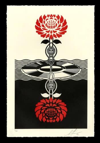 POST-PUNK FLOWER (RED) LETTERPRESS by Shepard Fairey