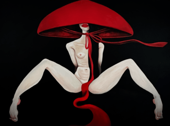 Nude woman in a red hat by Ta Byrne