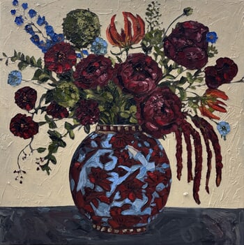 Magenta Peonies in Blue Vase par Ruby Read