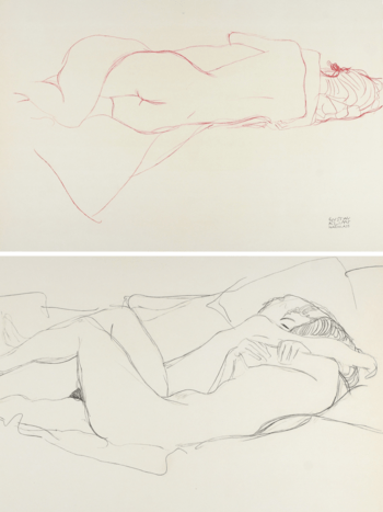 2 Lithographies | Etudes 1 & 2 pour le serpent d'eau / Deux femmes enlacées, 1905 par Gustav Klimt