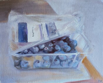 Blueberries and plastic by Rosemary Burn