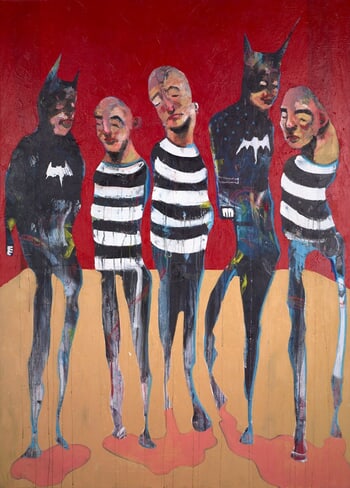 Batman, his stunt double and his drinking buddies by Lee Ellis