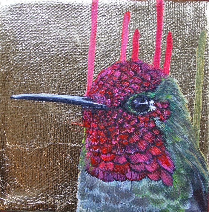 Hummingbird Portrait on Gold by Louise McNaught