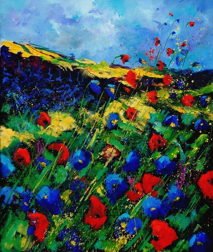 Red and blue poppies  by Pol Ledent