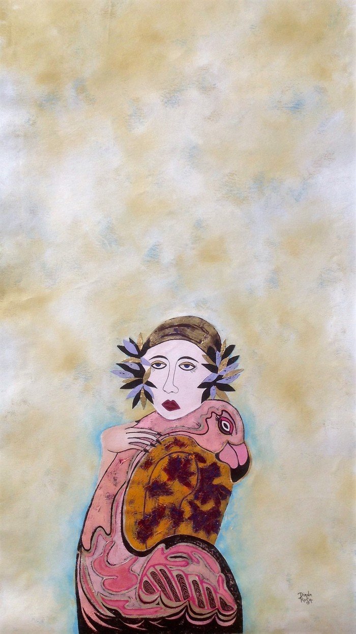 Woman and flamingo by Diana Rosa