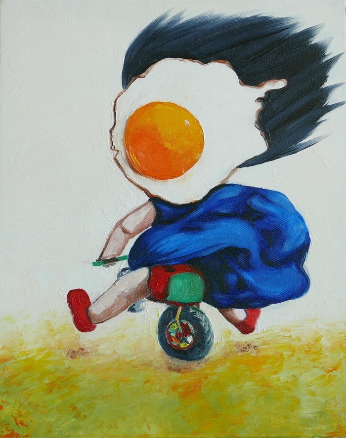 Egg girl on her bike by Ta Byrne
