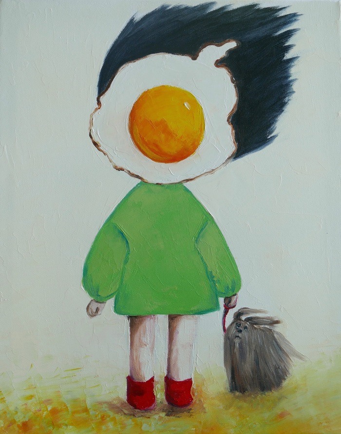 Egg with her dog on a windy day von Ta Byrne