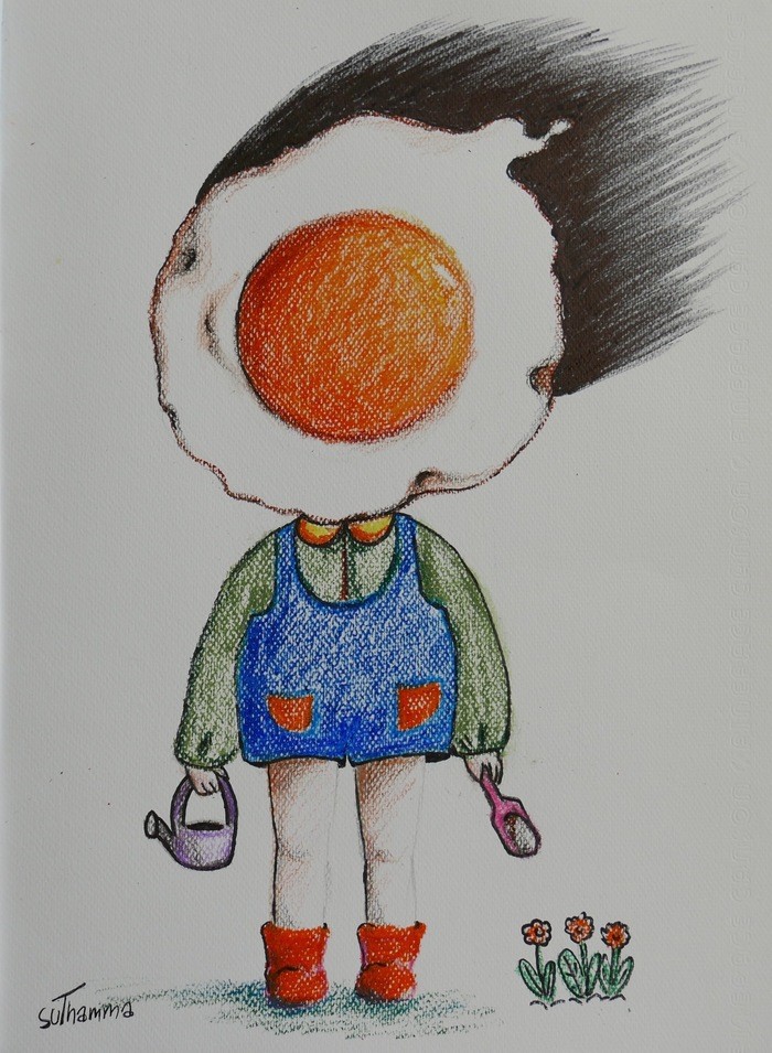 Drawing Egg girl in the garden by Ta Byrne