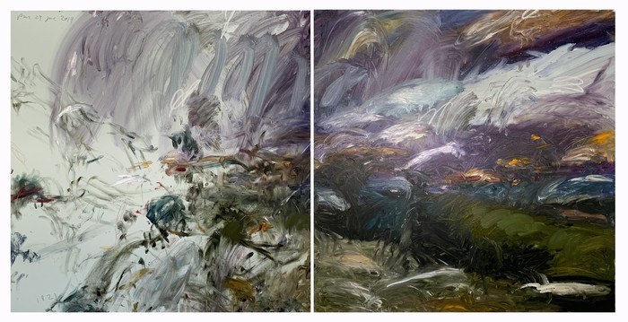 Hampstead Heath looking towards Harrow at Sunset 1821. Diptych. by Philip Maltman