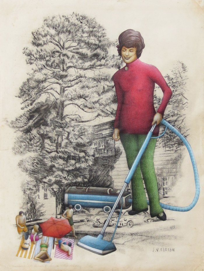 "Infinite Drawing" series (woman vacuuming people) by Gonzalo Garcia Callegari