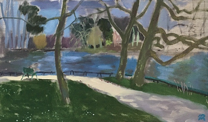 Paysage avec les arbres et le lac  by Maria Magenta
