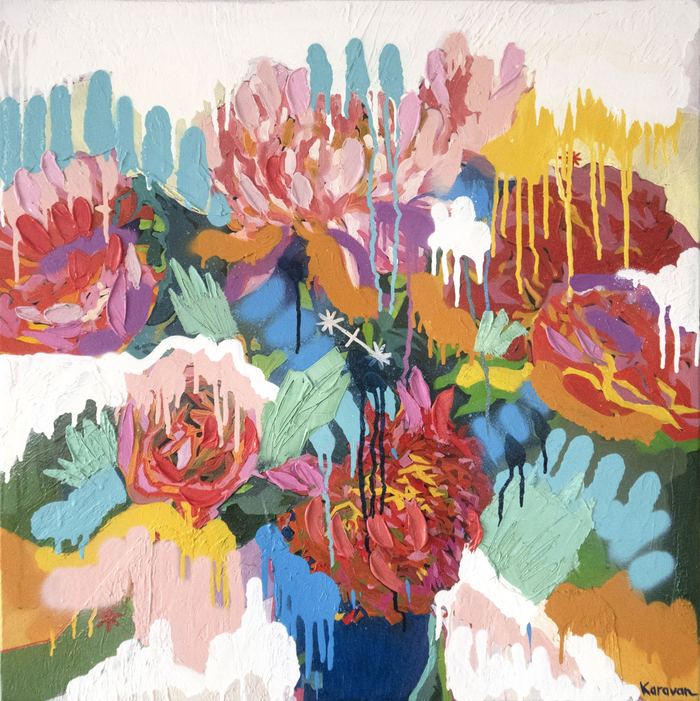 Juicy peonies - bright Giclee print, bold colors, flowers, expressionist florals, pink par Nataliia Karavan