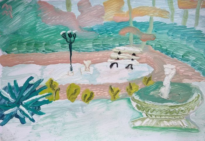 Paysage d'Hiver avec le banc par Maria Magenta