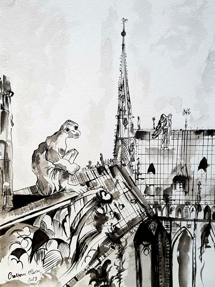 Gargouille et ange de notre-dame de paris par Clara Crespin