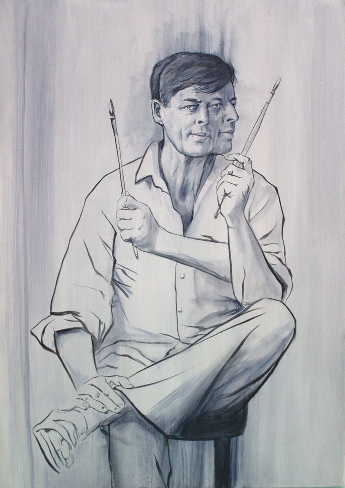 Autoportrait au pinceau. "j'avais reconnu tes pas!" by François Pagé