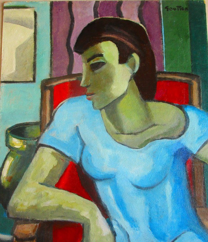 Jeune Fille assise (robe bleue) by Michel de Gouttes