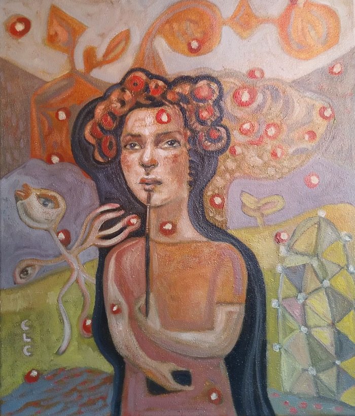 Painter with cellphone by Cristina Lopez Casas