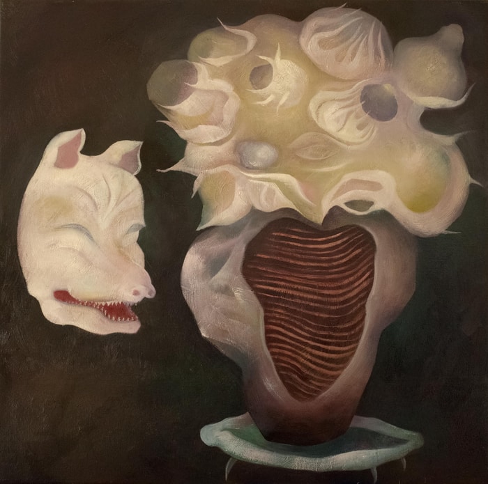 Untitled (still life with flowers and fox spirit) par Adrian Novac