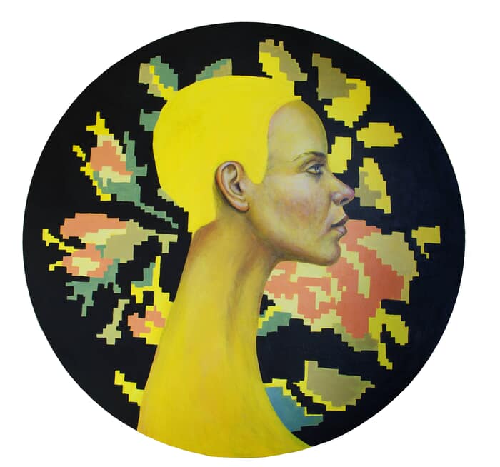 Exchange Currency No. 5 – Pixel Identity with Yellow Carpet Motif by Natasha Lelenco