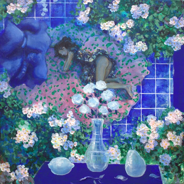 Parfois quand tu n'étais pas là, et après avoir fortement pensé à nos baisers bleus, ta silhouette s'imprimait alors dans l'espace comme l'écho des fleurs sur le tapis.  von François Pagé