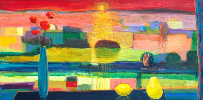 Sous le regard d'Helios, le paysage semblait heureux du passage du bateau qui glissait lentement sur le fleuve.  by François Pagé