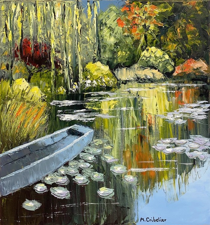 Barque sur l'étang de Monet à Giverny by Michel Cribelier
